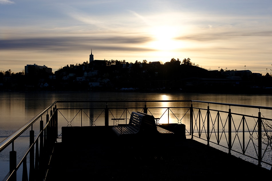 Solnedgång över vattnet i Stockholm